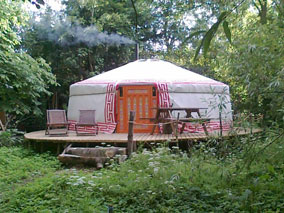 The yurt with chimney smoking